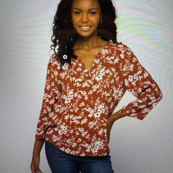 Monday Fun Kearney Henley Blouse Burnt Orange - Picture 1 of 5